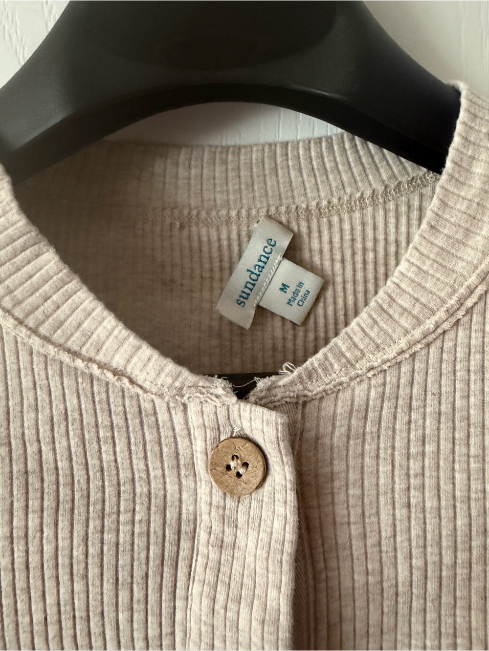 Sundance Neutral Cream Ribbed Henley Top - Picture 2 of 4